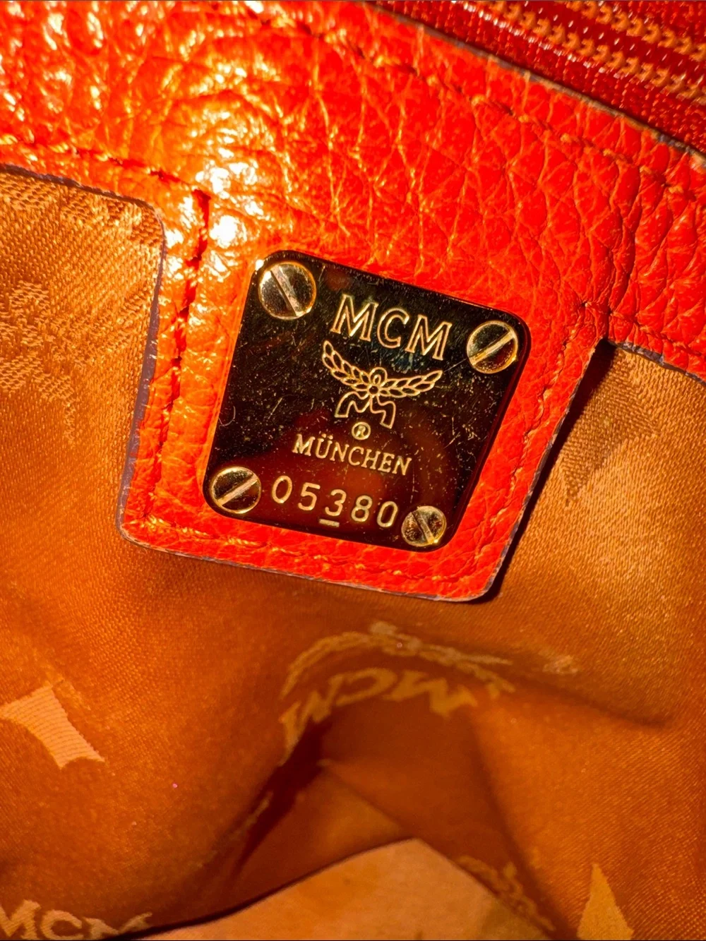 MCM Coral Leather Top-Handle Satchel with Gold Hardware with COA EUC